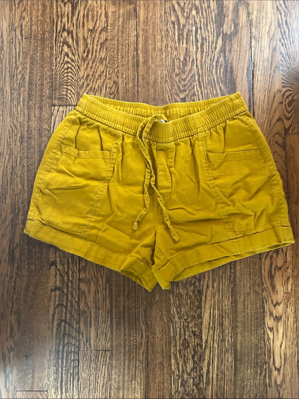 OLD NAVY Mustard Yellow Linen Blend Drawstring Cuffed Shorts